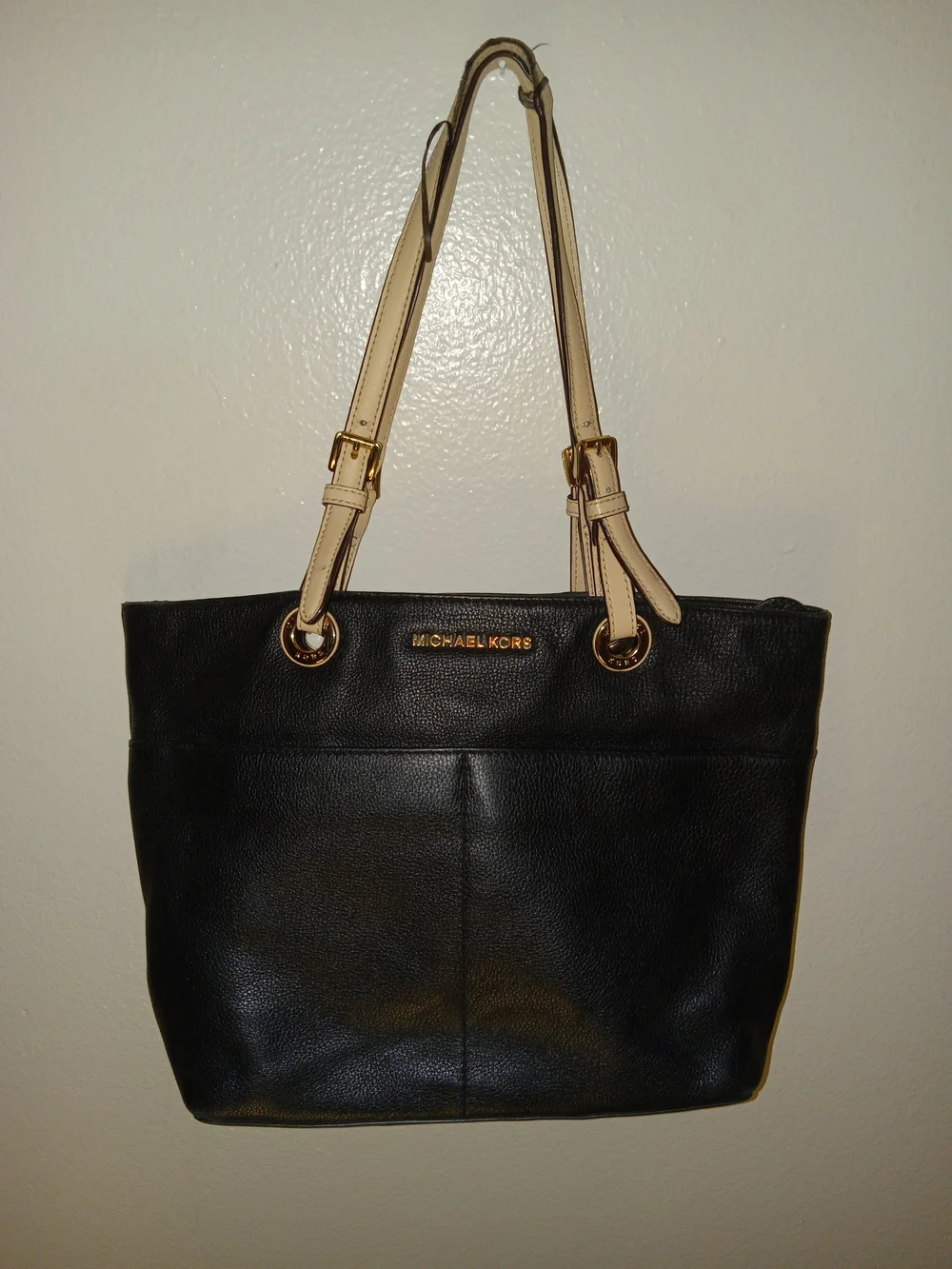 Michael Kors Black Leather Tote with Cream Straps